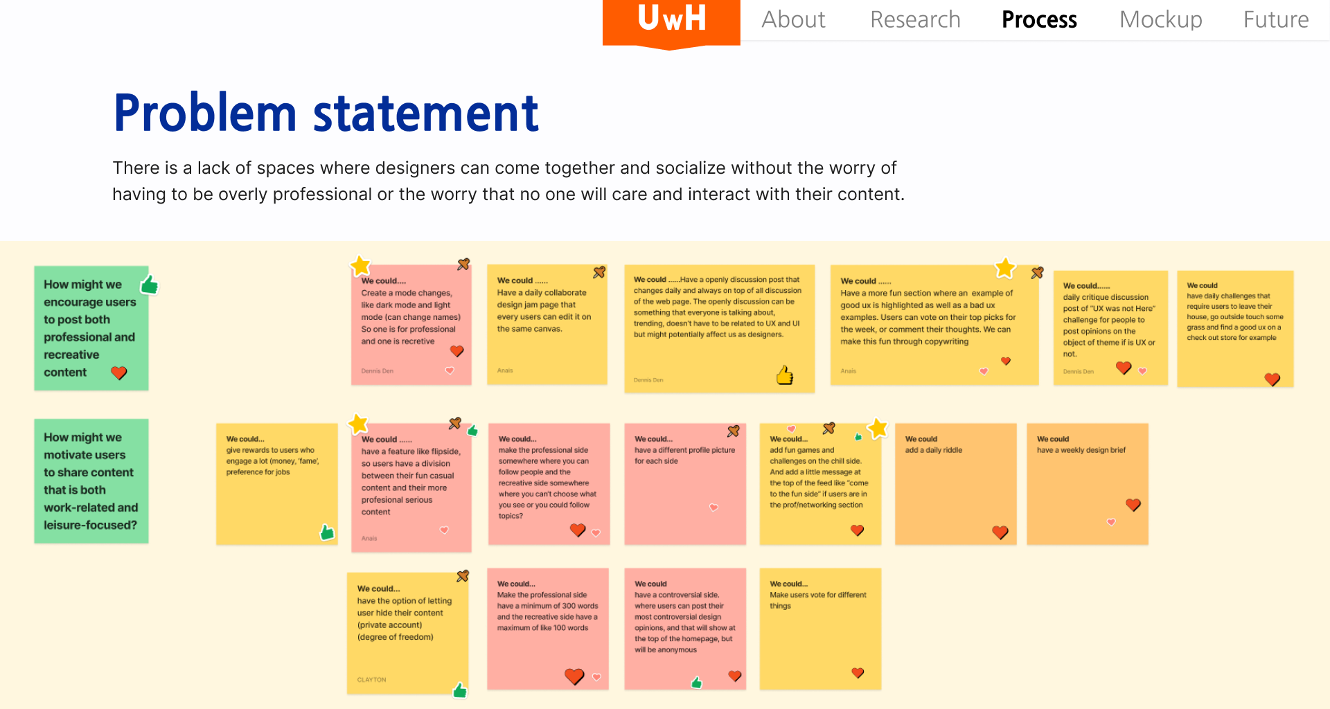 A slide image showing our refined problem statement and how might we statements.